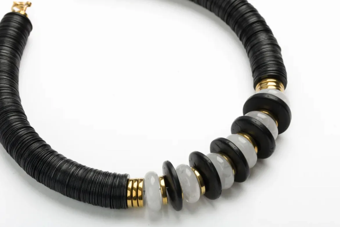 Black/Quartz Crystal Puka Necklace