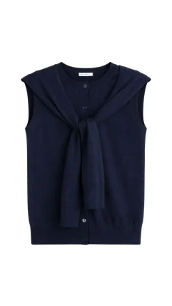 Button Front Vest With Tie