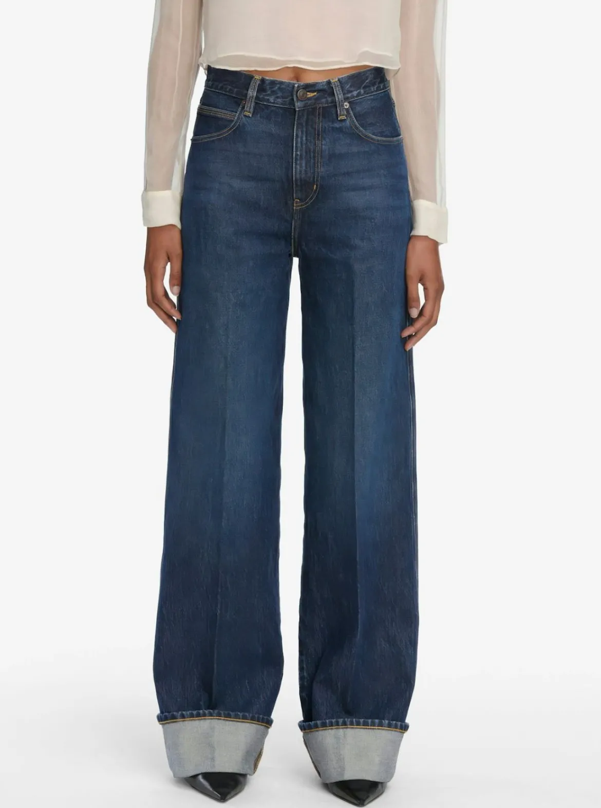Cuffed Wide Leg Jeans in Spencer