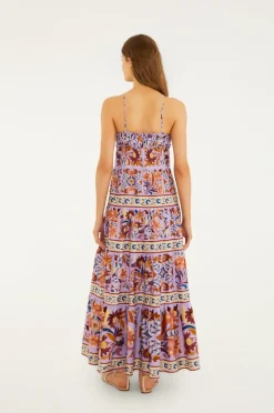 Flower Tiles Tiered Maxi Dress