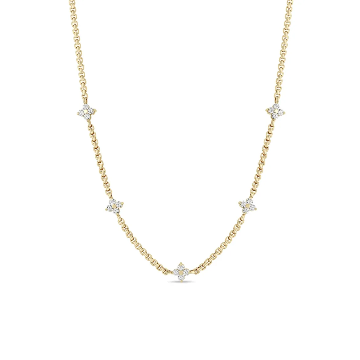 14k 5 Prong Diamond Box Chain Necklace