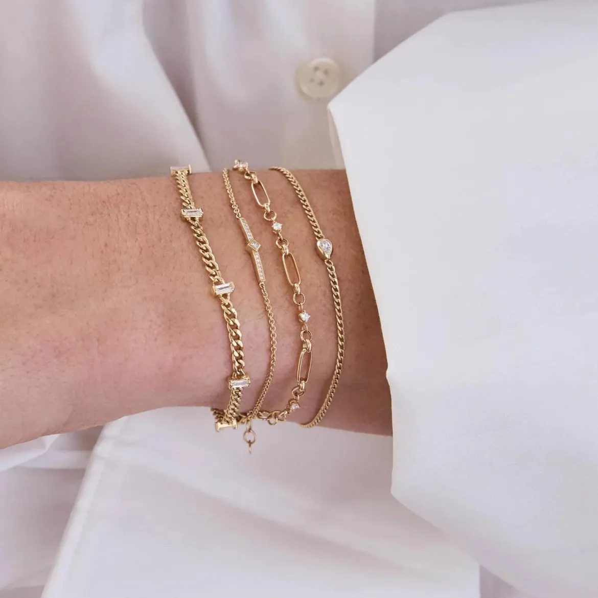 14k Linked Prong Diamond Bracelet