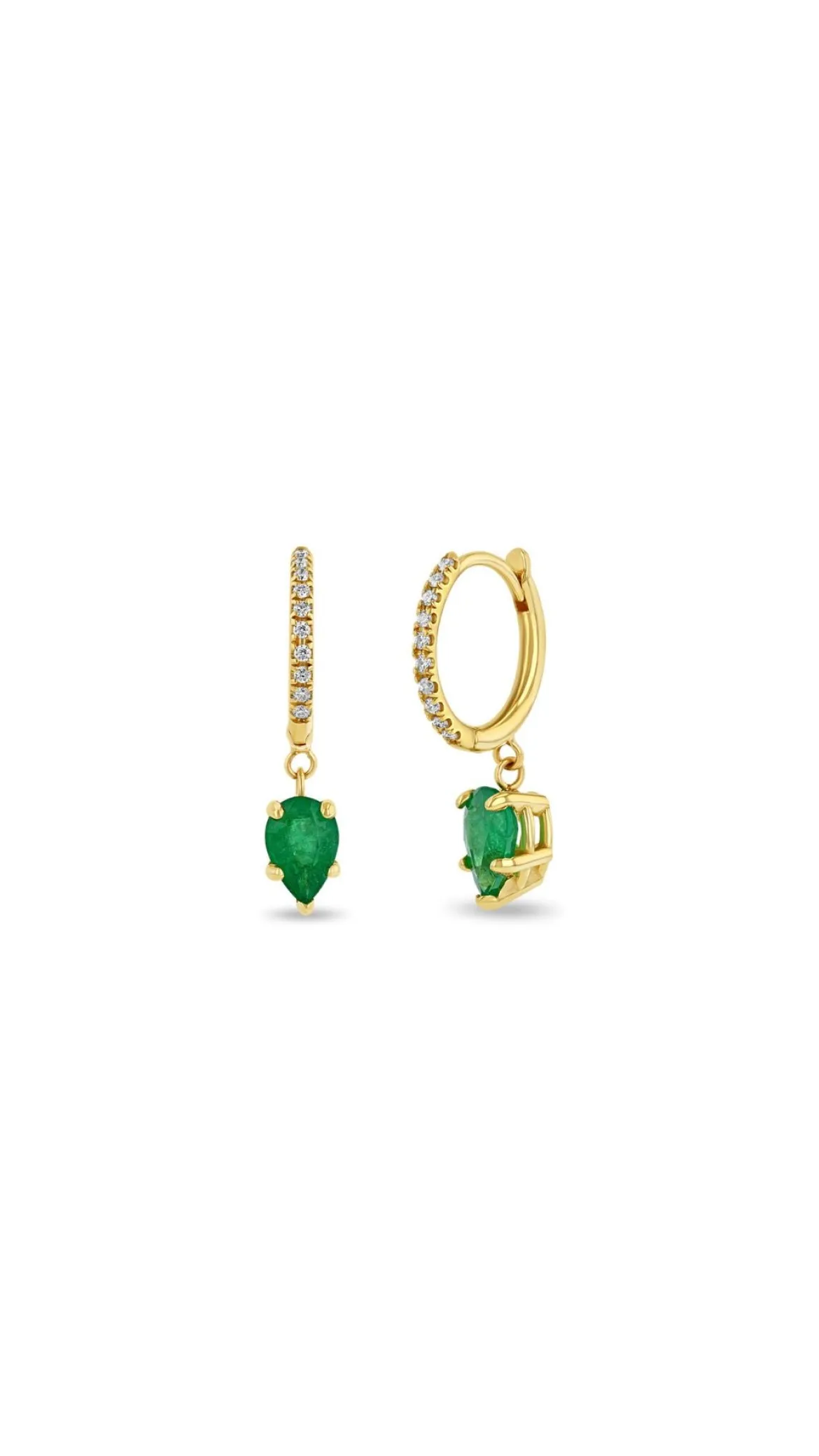 14k Pave Pear Emerald Earrings