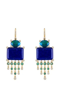 Lapis Opal Emerald Diamond Earrings