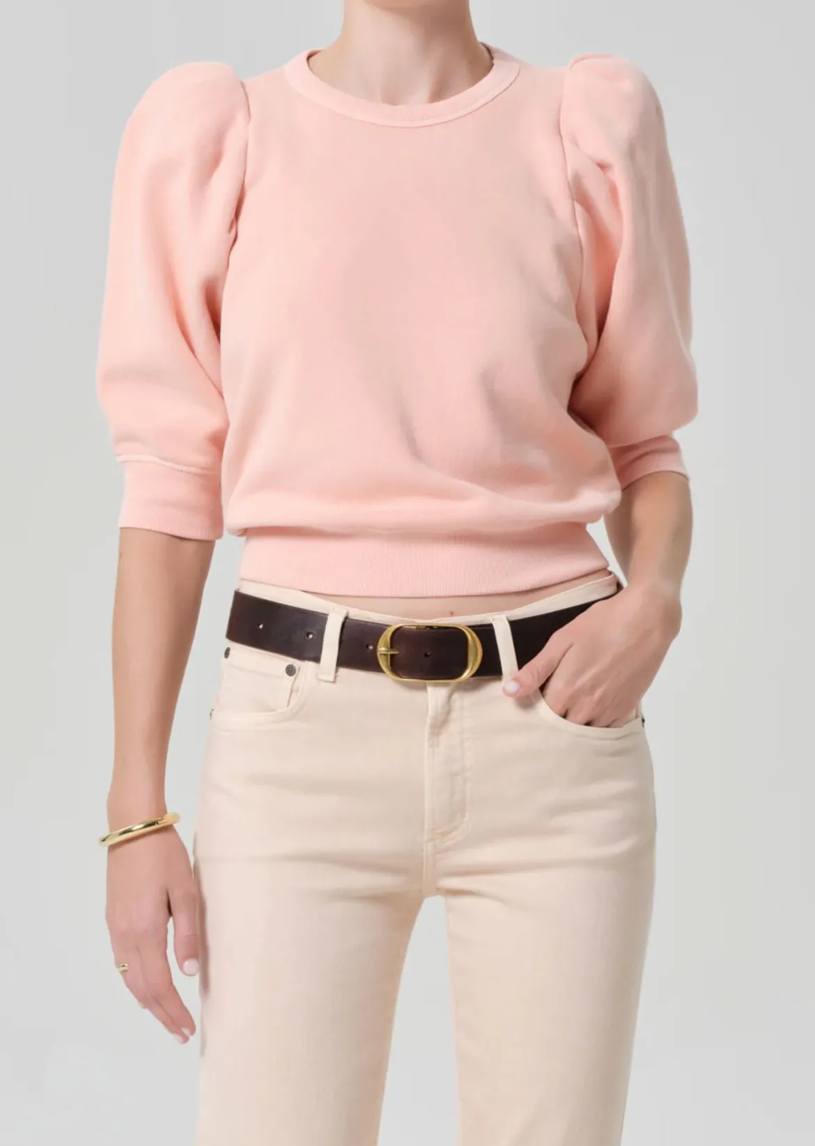 Pleated Short Sleeve Crew