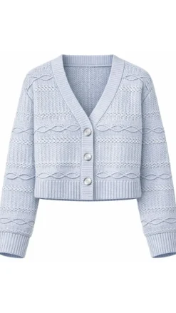Solid Cropped V Neck Cardigan