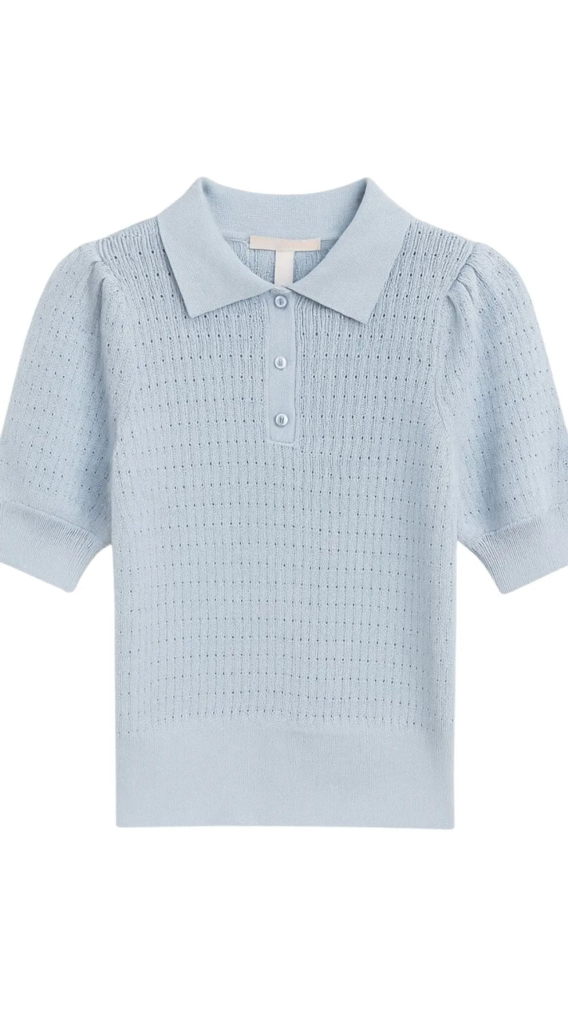 Solid Pointelle Puff Sleeve Polo